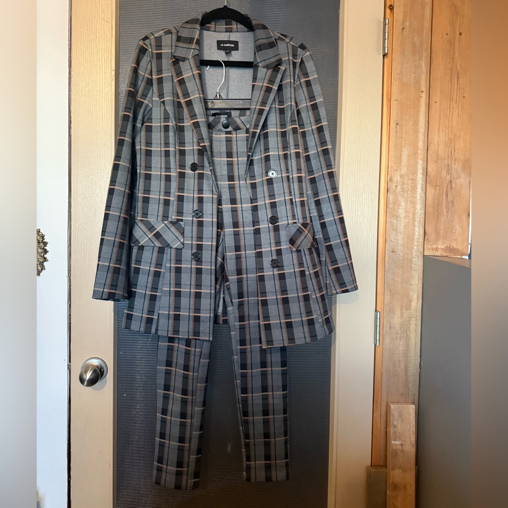 Le Chateau Gray and Black Plaid Pantsuit